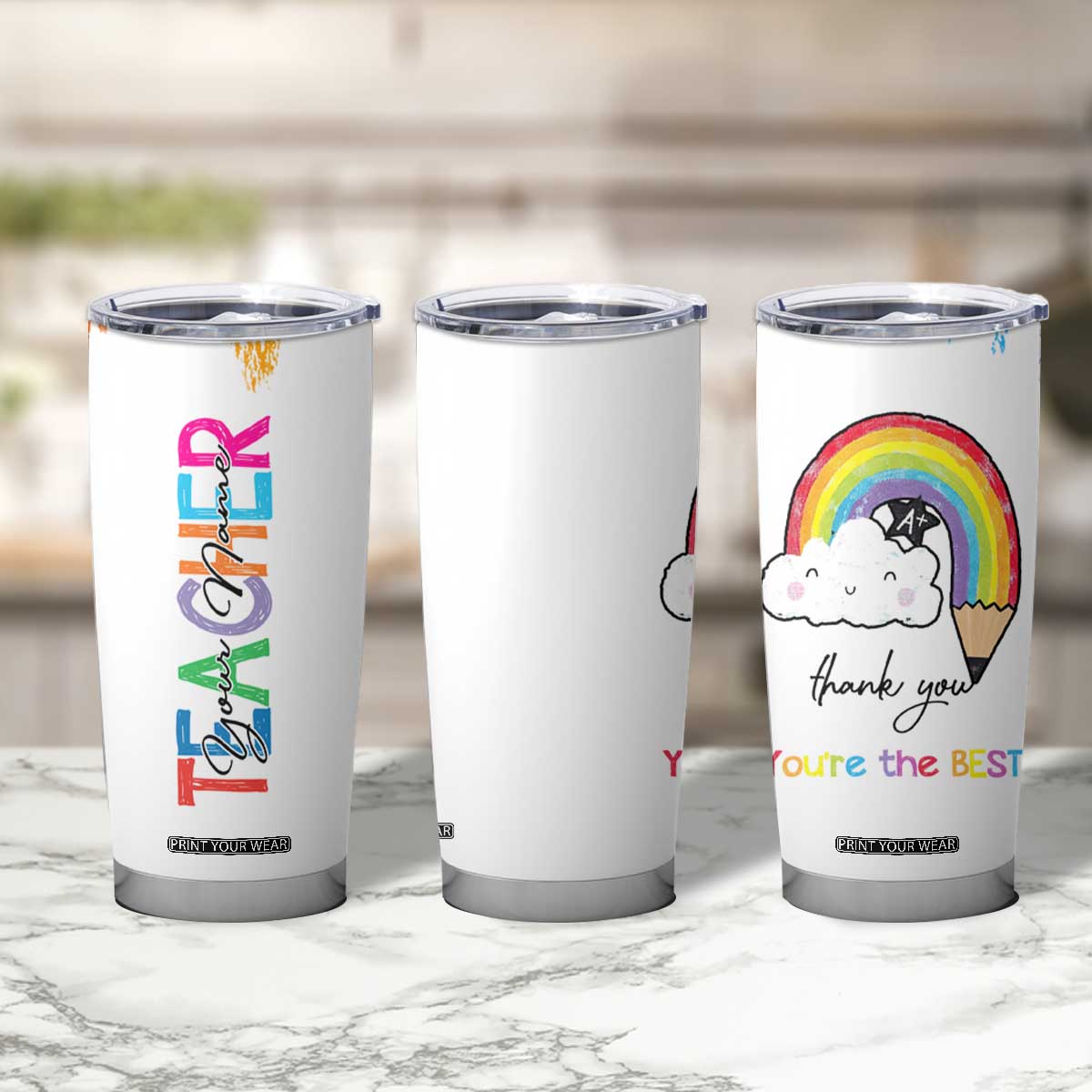 Personalized Teacher Tumbler Cup Custom Name Rainbow Your Are The Best TB09 Print Your Wear