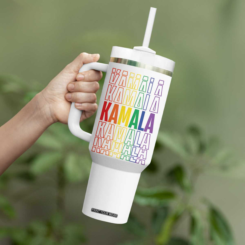 Harris Supporter Tumbler With Handle Kamala LGBTQ Rights Rainbow TB09 Print Your Wear