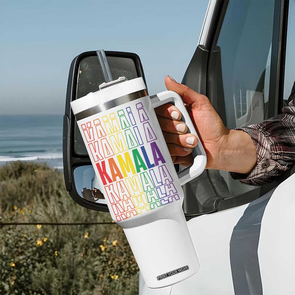 Harris Supporter Tumbler With Handle Kamala LGBTQ Rights Rainbow TB09 Print Your Wear