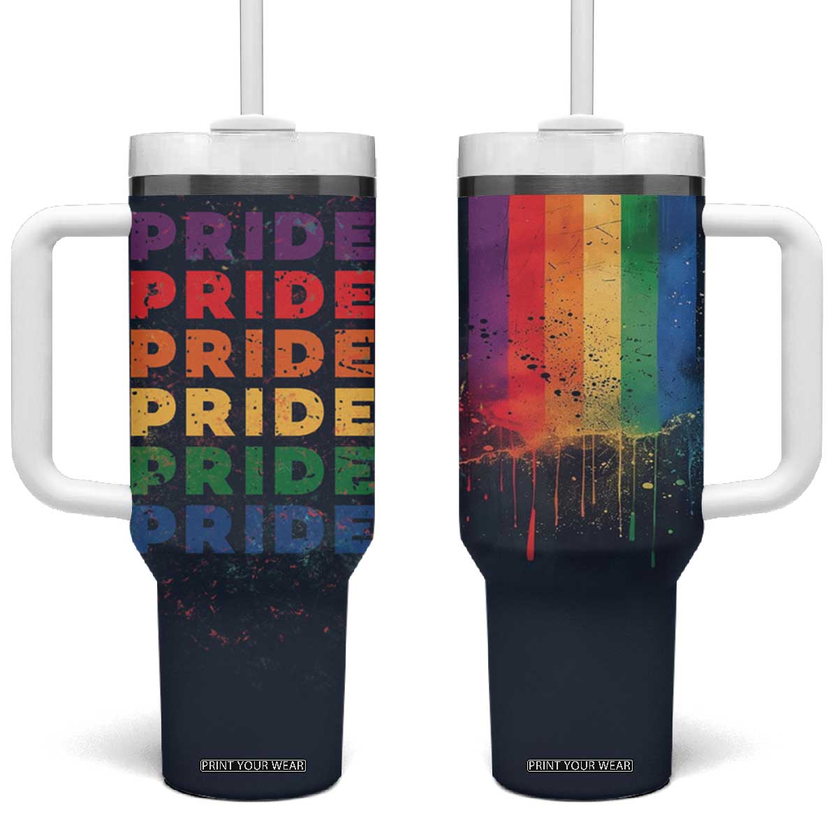 Rainbow LGBT Pride Tumbler With Handle TB09 One Size: 40 oz Navy Print Your Wear