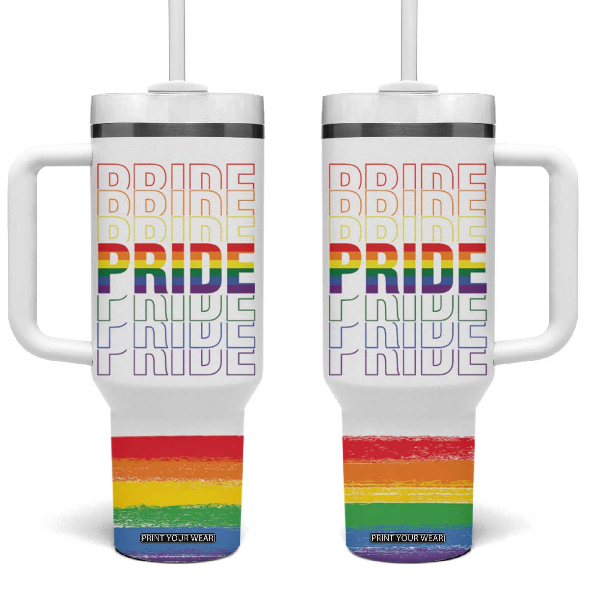 Gay Pride Tumbler With Handle LGBTQ Rainbow Flag TB09 One Size: 40 oz White Print Your Wear
