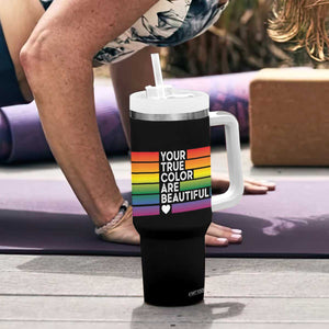 Gift For LGBT Friends Tumbler With Handle Your True Colors Are Beautiful Rainbow TB09 Print Your Wear