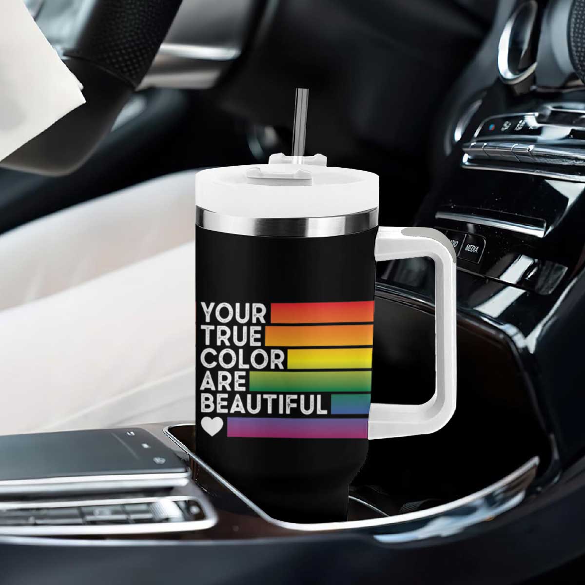 Gift For LGBT Friends Tumbler With Handle Your True Colors Are Beautiful Rainbow TB09 Print Your Wear