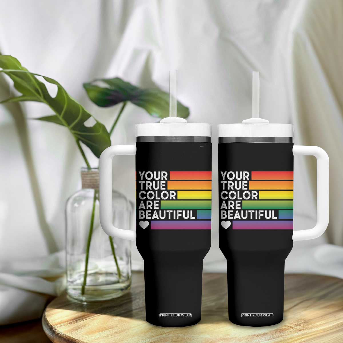 Gift For LGBT Friends Tumbler With Handle Your True Colors Are Beautiful Rainbow TB09 Print Your Wear