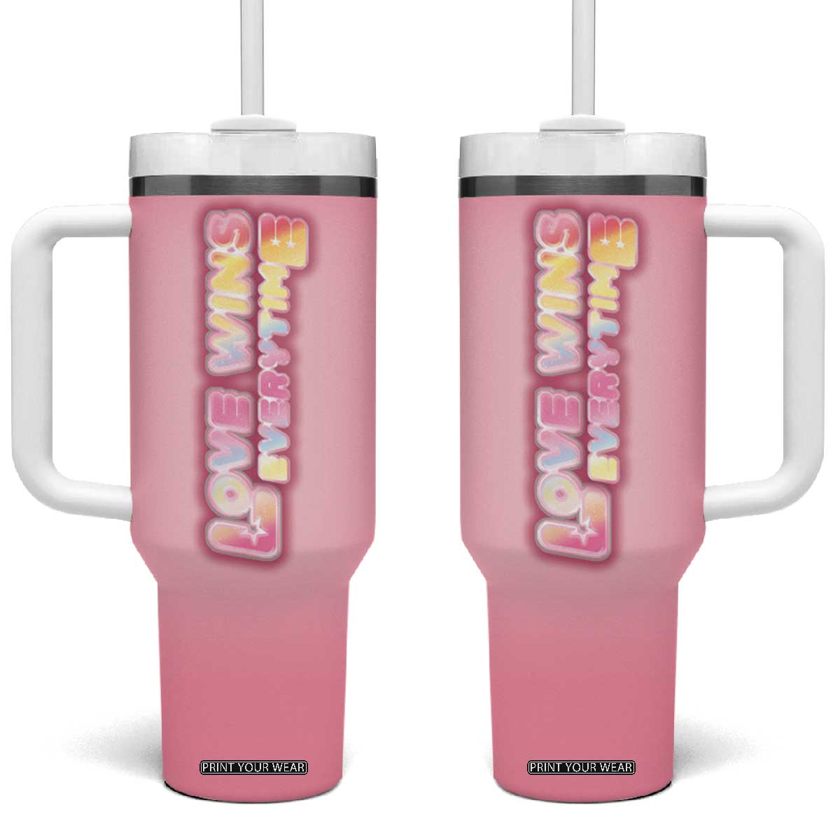 LGBT Pride Tumbler With Handle Love Wins Everytime Rainbow TB09 One Size: 40 oz Rainbow Hologram Print Your Wear