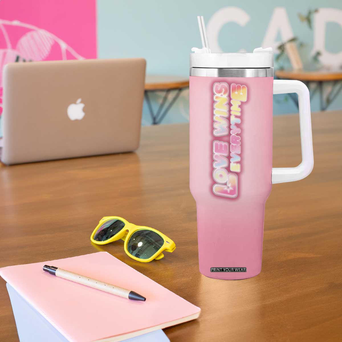 LGBT Pride Tumbler With Handle Love Wins Everytime Rainbow TB09 Print Your Wear