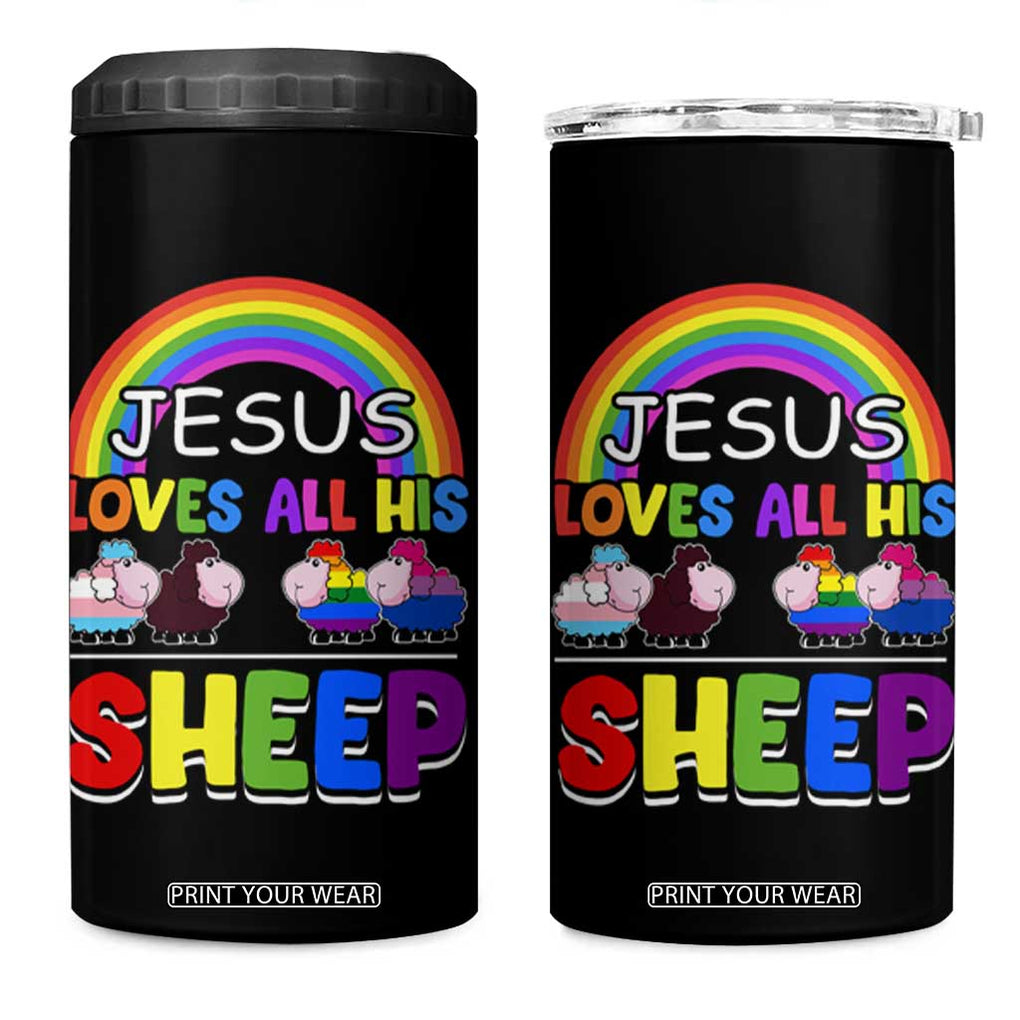 LGBT Pride 4 in 1 Can Cooler Tumbler Jesus Loves All His Sheep Lesbian Gay Bisexual Transgender Black White TB09 One Size: 16 oz Black Print Your Wear