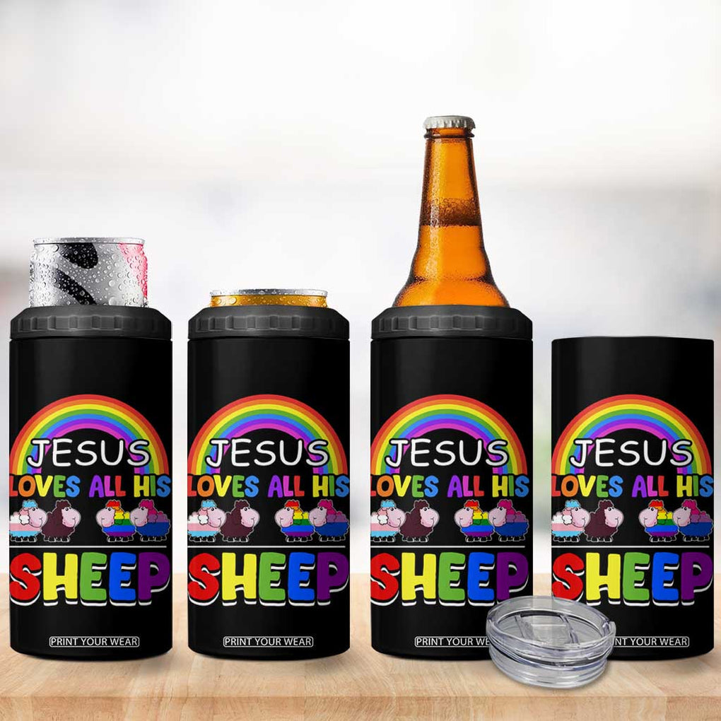 LGBT Pride 4 in 1 Can Cooler Tumbler Jesus Loves All His Sheep Lesbian Gay Bisexual Transgender Black White TB09 Print Your Wear