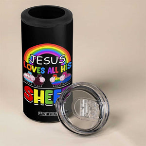 LGBT Pride 4 in 1 Can Cooler Tumbler Jesus Loves All His Sheep Lesbian Gay Bisexual Transgender Black White TB09 Print Your Wear