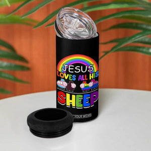 LGBT Pride 4 in 1 Can Cooler Tumbler Jesus Loves All His Sheep Lesbian Gay Bisexual Transgender Black White TB09 Print Your Wear