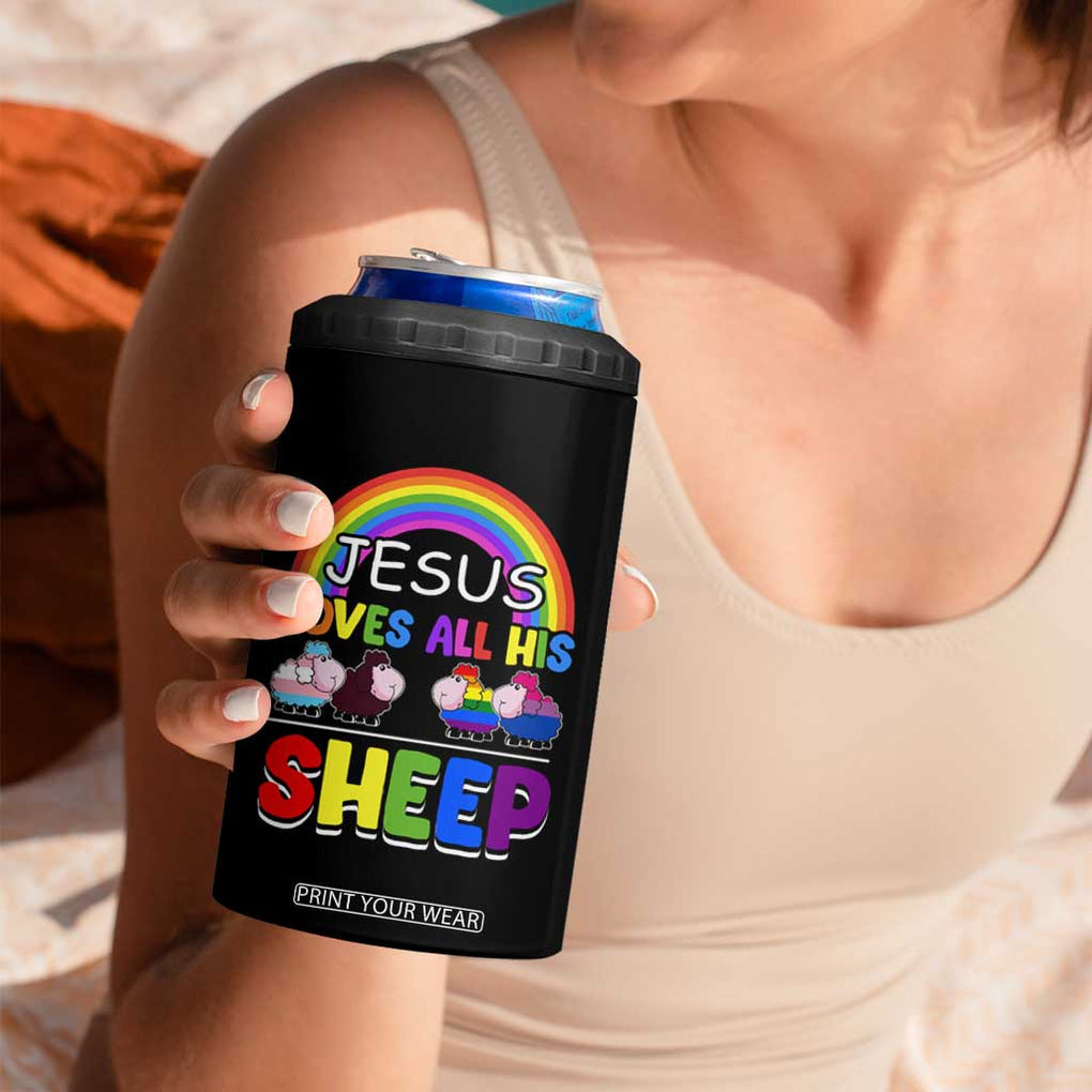 LGBT Pride 4 in 1 Can Cooler Tumbler Jesus Loves All His Sheep Lesbian Gay Bisexual Transgender Black White TB09 Print Your Wear