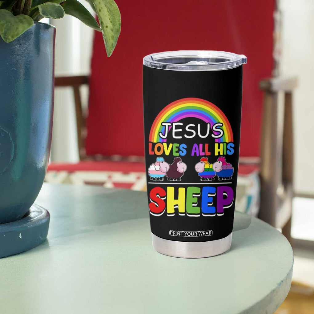 LGBT Pride Tumbler Cup Jesus Loves All His Sheep Lesbian Gay Bisexual Transgender Black White TB09 Print Your Wear