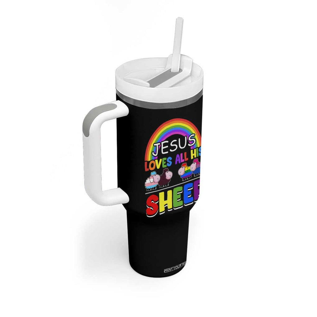 LGBT Pride Tumbler With Handle Jesus Loves All His Sheep Lesbian Gay Bisexual Transgender Black White TB09 Print Your Wear