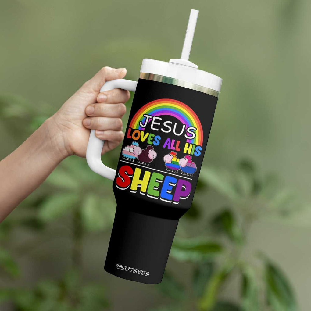 LGBT Pride Tumbler With Handle Jesus Loves All His Sheep Lesbian Gay Bisexual Transgender Black White TB09 Print Your Wear