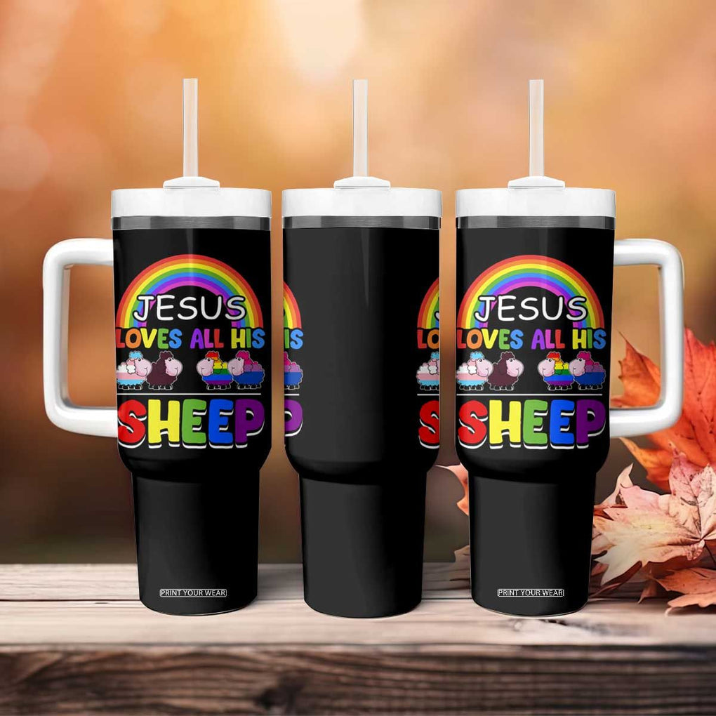 LGBT Pride Tumbler With Handle Jesus Loves All His Sheep Lesbian Gay Bisexual Transgender Black White TB09 Print Your Wear