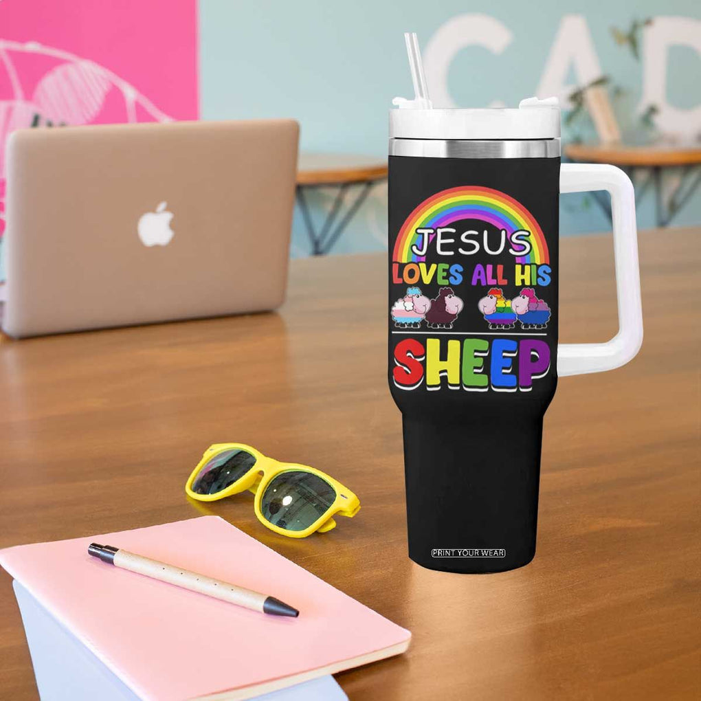 LGBT Pride Tumbler With Handle Jesus Loves All His Sheep Lesbian Gay Bisexual Transgender Black White TB09 Print Your Wear