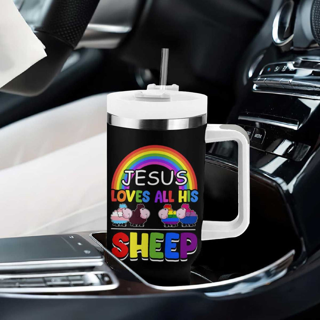 LGBT Pride Tumbler With Handle Jesus Loves All His Sheep Lesbian Gay Bisexual Transgender Black White TB09 Print Your Wear