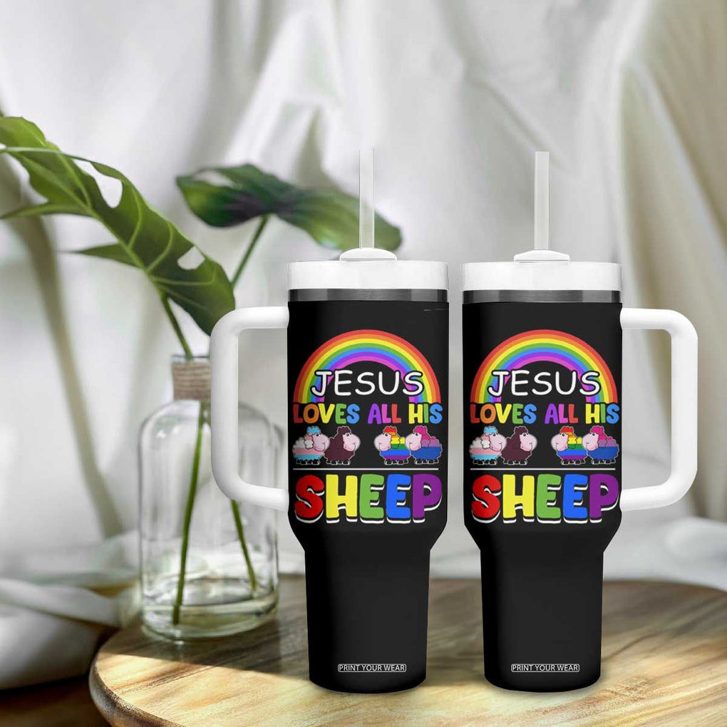LGBT Pride Tumbler With Handle Jesus Loves All His Sheep Lesbian Gay Bisexual Transgender Black White TB09 Print Your Wear