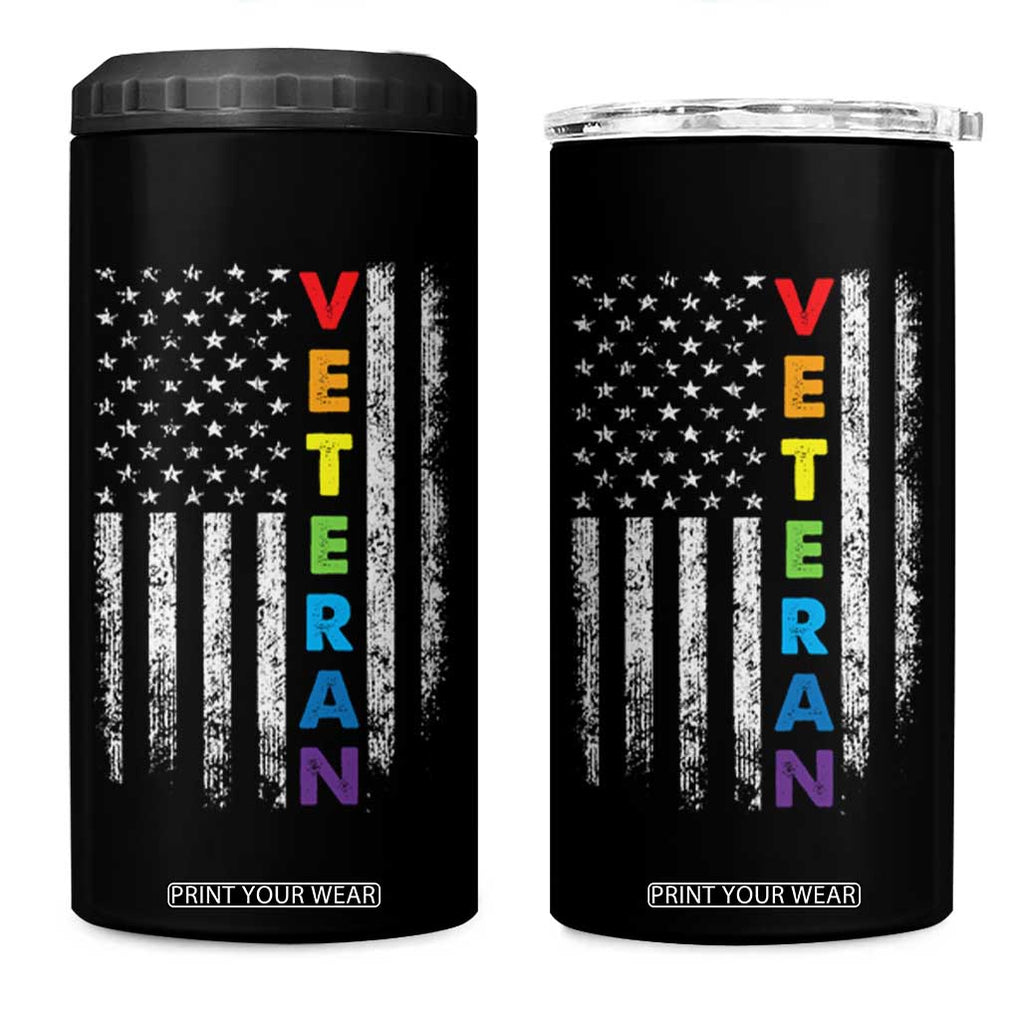 LGBT Veteran 4 in 1 Can Cooler Tumbler American Flag Rainbow Military Army TB09 One Size: 16 oz Black Print Your Wear