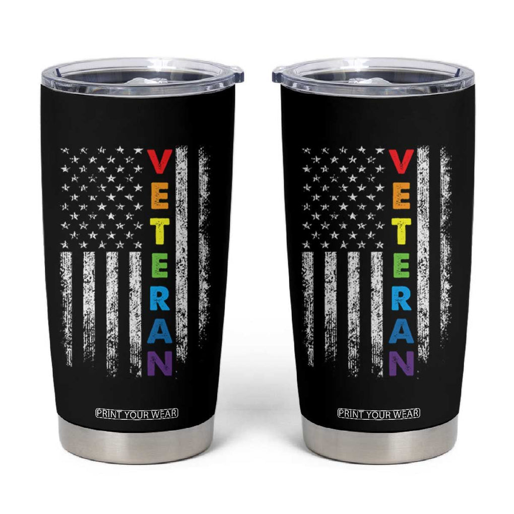 LGBT Veteran Tumbler Cup American Flag Rainbow Military Army TB09 Black Print Your Wear