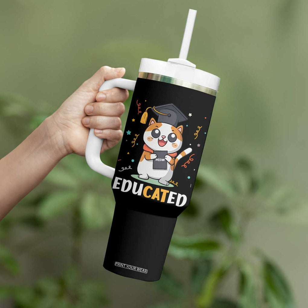 Graduation Cat Lover Tumbler With Handle Educated Cat Graduated Graduating TB09 Print Your Wear