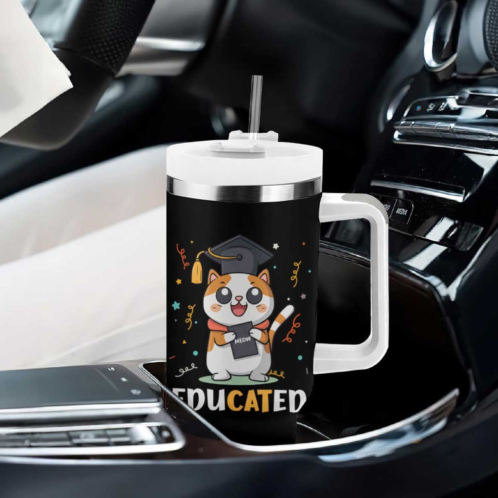 Graduation Cat Lover Tumbler With Handle Educated Cat Graduated Graduating TB09 Print Your Wear