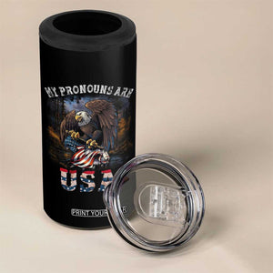 Funny 4th Of July 4 in 1 Can Cooler Tumbler My Pronouns USA Eagle American TB09 Print Your Wear