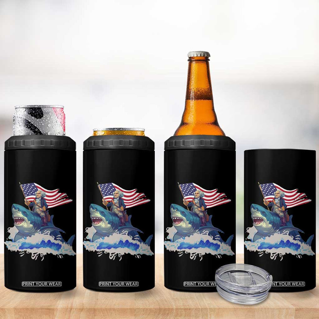 Funny 4th Of July 4 in 1 Can Cooler Tumbler George Washington Riding Shark Patriotic Independence Day TB09 Print Your Wear