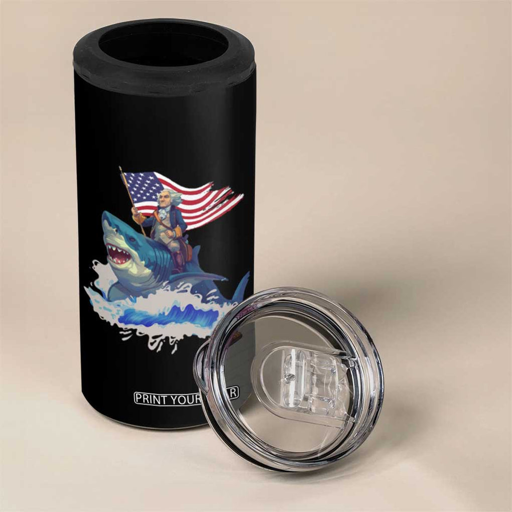Funny 4th Of July 4 in 1 Can Cooler Tumbler George Washington Riding Shark Patriotic Independence Day TB09 Print Your Wear