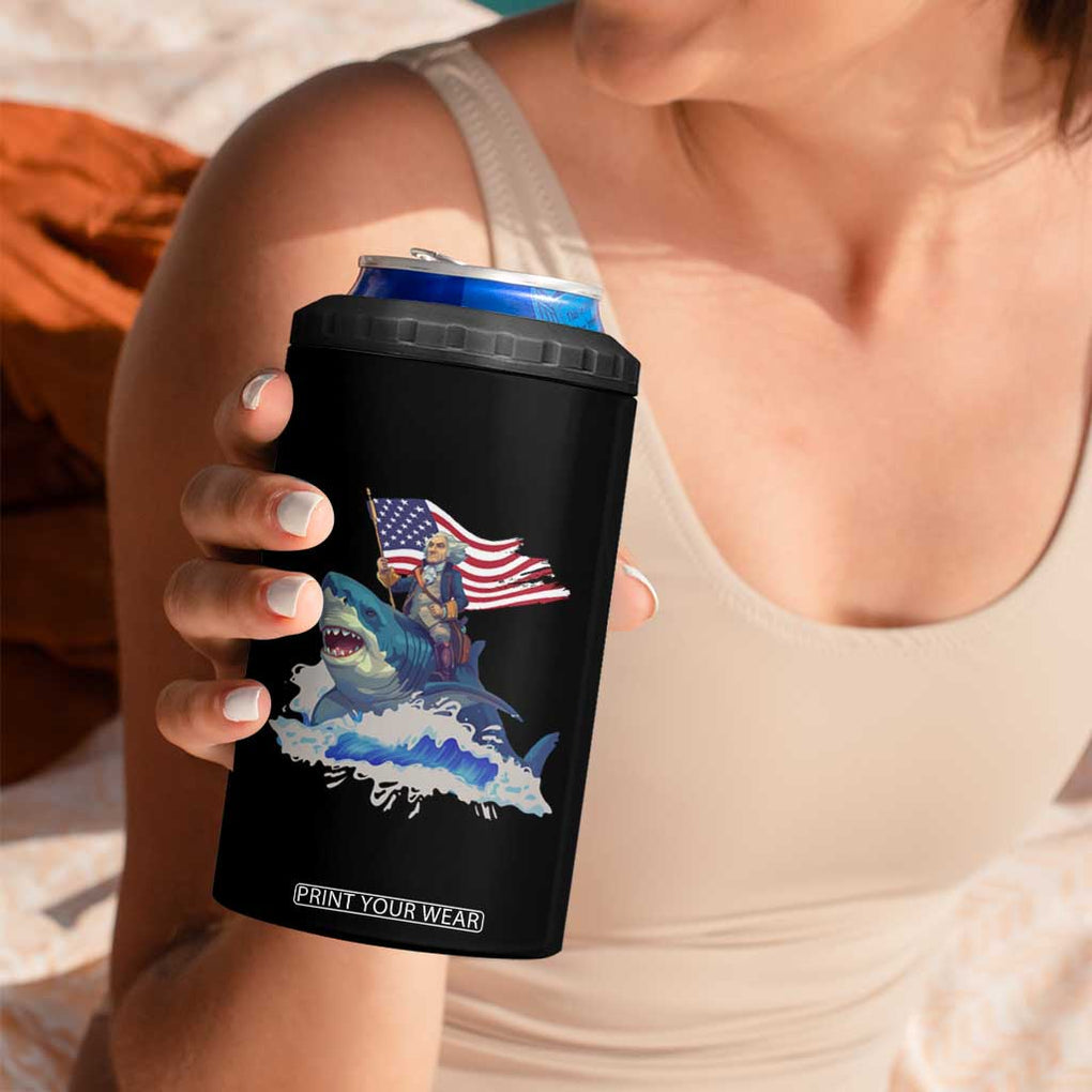 Funny 4th Of July 4 in 1 Can Cooler Tumbler George Washington Riding Shark Patriotic Independence Day TB09 Print Your Wear