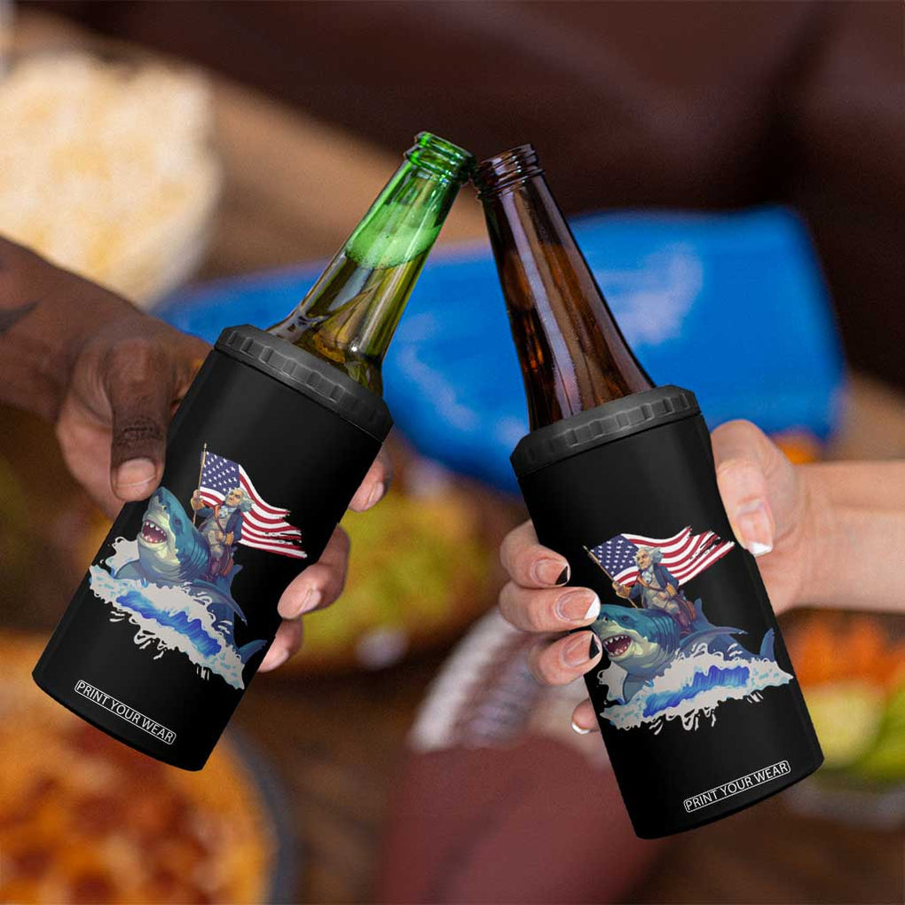 Funny 4th Of July 4 in 1 Can Cooler Tumbler George Washington Riding Shark Patriotic Independence Day TB09 Print Your Wear