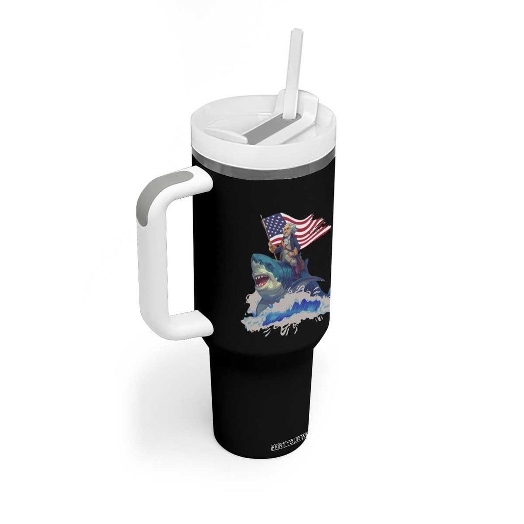 Funny 4th Of July Tumbler With Handle George Washington Riding Shark Patriotic Independence Day TB09 Print Your Wear