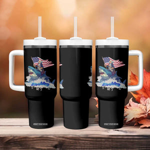 Funny 4th Of July Tumbler With Handle George Washington Riding Shark Patriotic Independence Day TB09 Print Your Wear