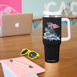 Funny 4th Of July Tumbler With Handle George Washington Riding Shark Patriotic Independence Day TB09 Print Your Wear