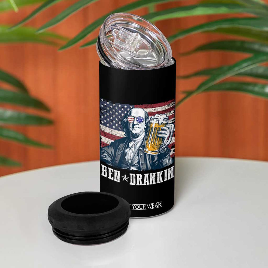 Funny 4th Of July Drinking 4 in 1 Can Cooler Tumbler Ben Drankin Benjamin Franklin Patriotic Party TB09 Print Your Wear