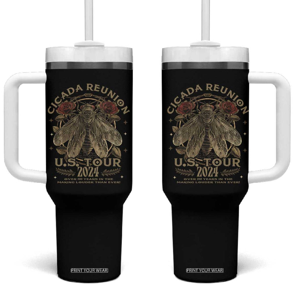 The Cicada Reunion U.S Tour 2024 Tumbler With Handle Broods XIII & XIX Vintage Cicadas Concert Fest TB09 One Size: 40 oz Black Print Your Wear