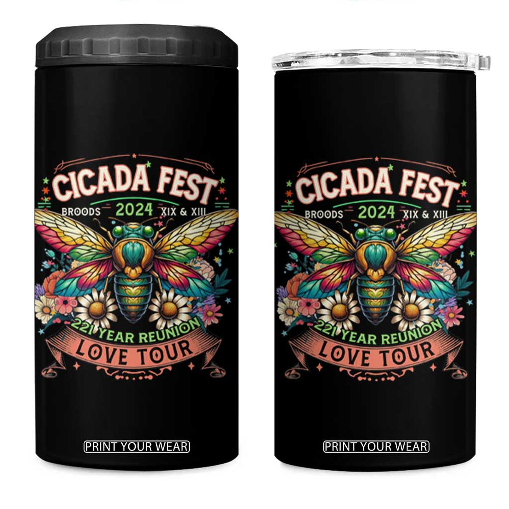 Cicada Fest 2024 4 in 1 Can Cooler Tumbler Broods XIII & XIX 221 Year Reunion Tour TB09 One Size: 16 oz Black Print Your Wear