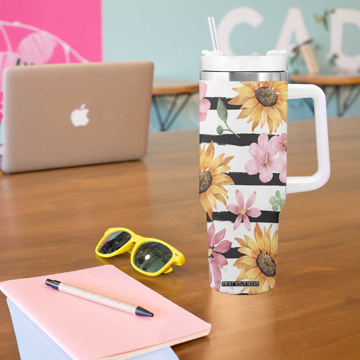 Christian Tumbler With Handle Be Still And Know Sunflower Aesthetic TB09 Print Your Wear