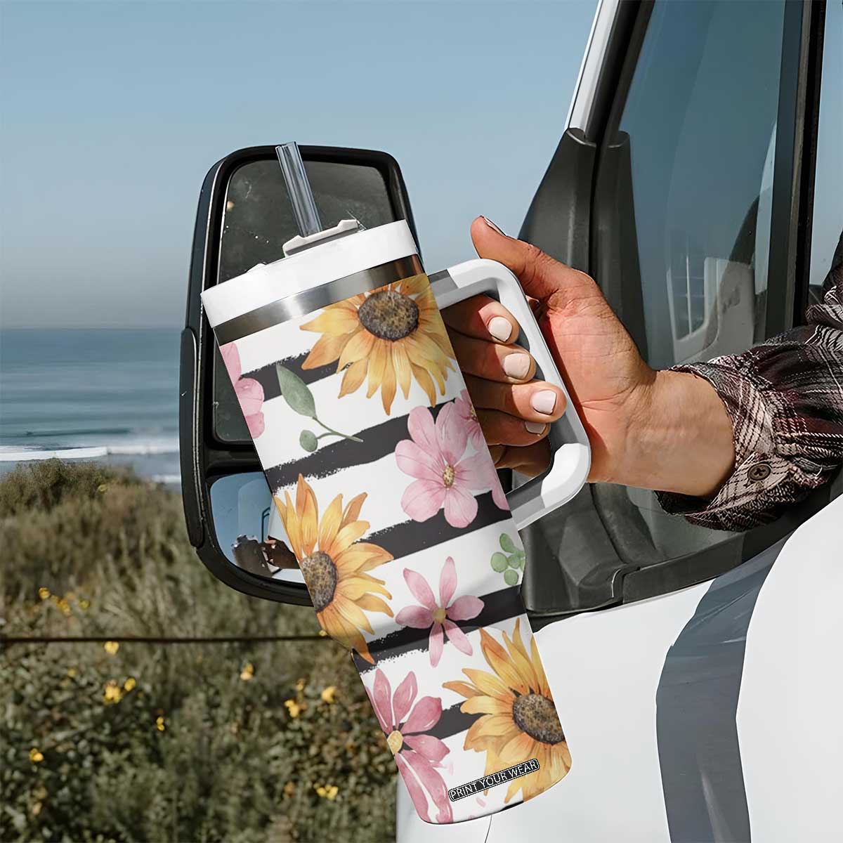 Christian Tumbler With Handle Be Still And Know Sunflower Aesthetic TB09 Print Your Wear