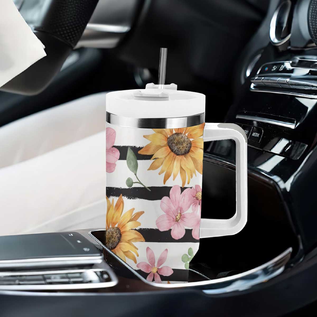 Christian Tumbler With Handle Be Still And Know Sunflower Aesthetic TB09 Print Your Wear