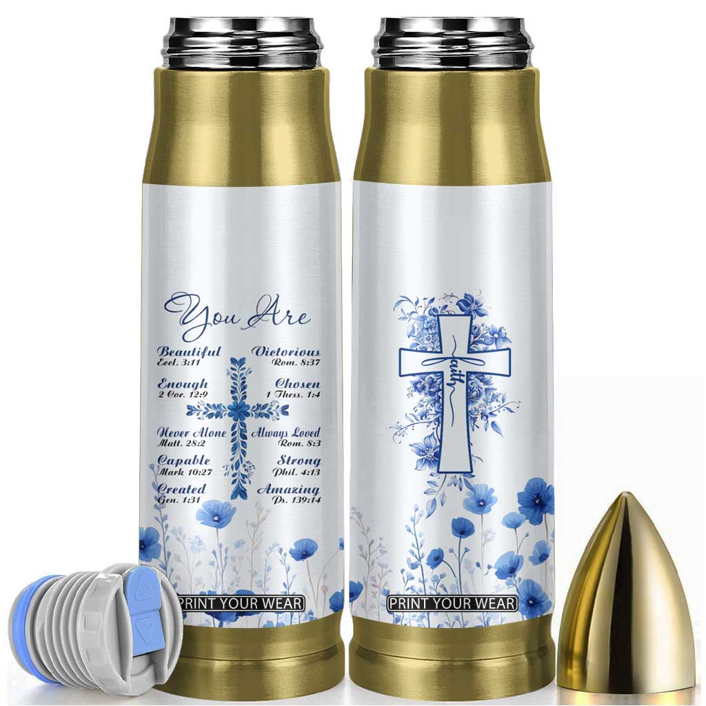 Christian Gifts Bullet Tumbler You Are Enough Inspirational Flower Christ Cross TB09 Blue Print Your Wear