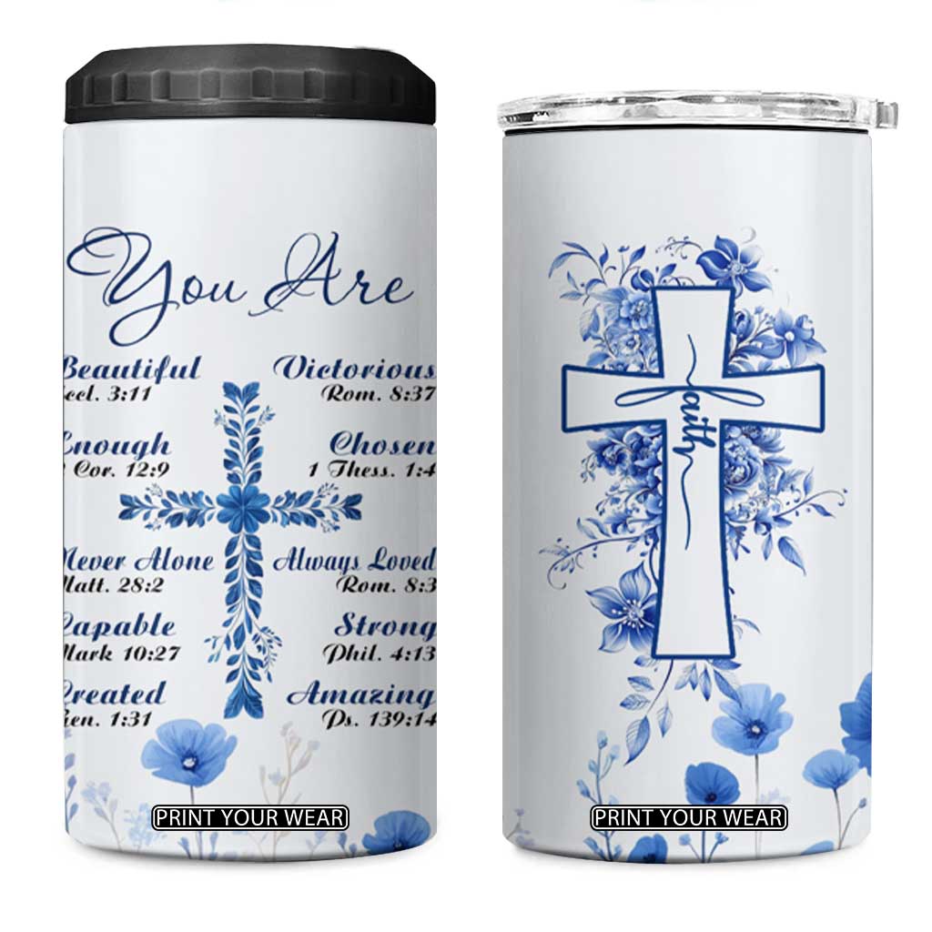 Christian Gifts 4 in 1 Can Cooler Tumbler You Are Enough Inspirational Flower Christ Cross TB09 One Size: 16 oz Blue Print Your Wear
