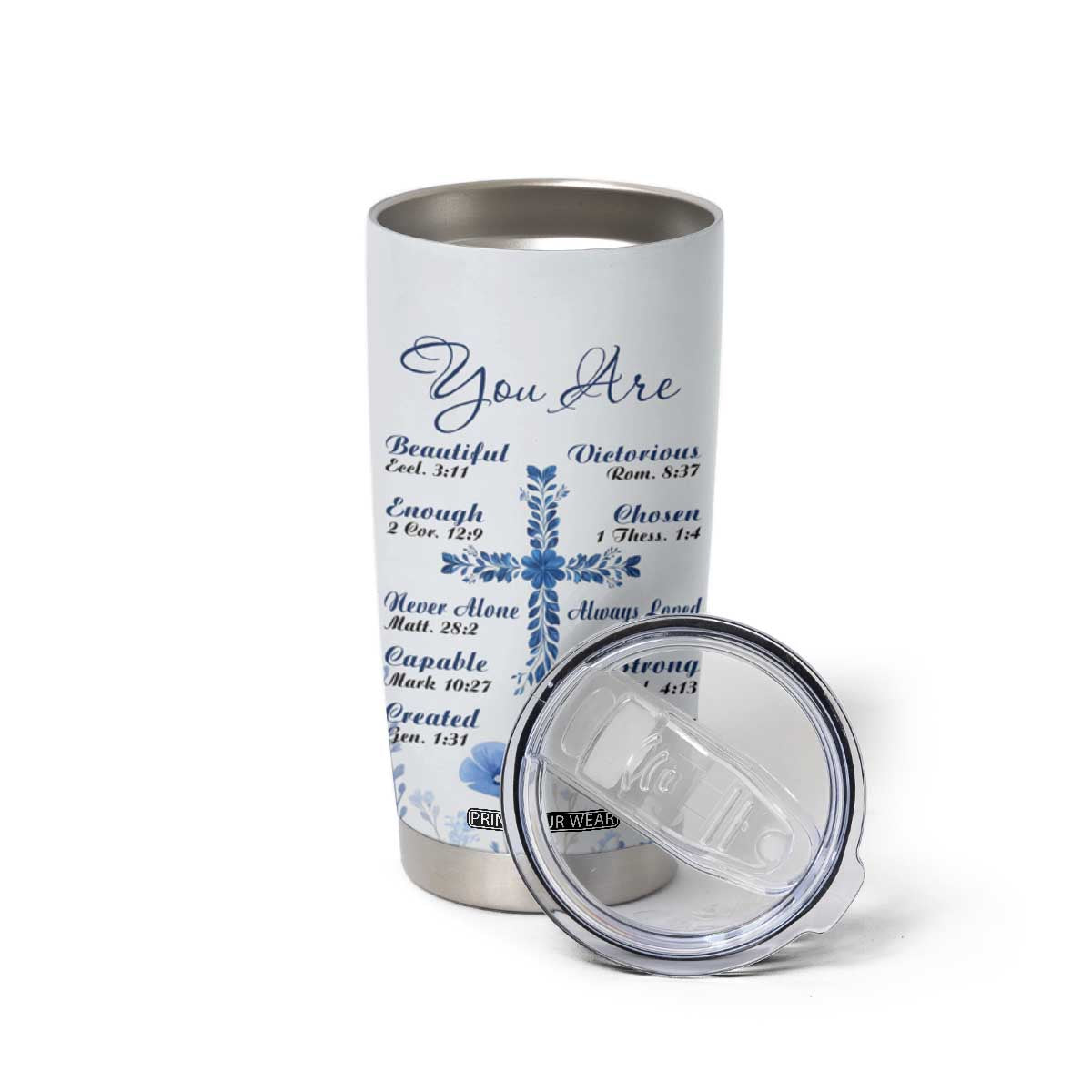 Christian Gifts Tumbler Cup You Are Enough Inspirational Flower Christ Cross TB09 Print Your Wear