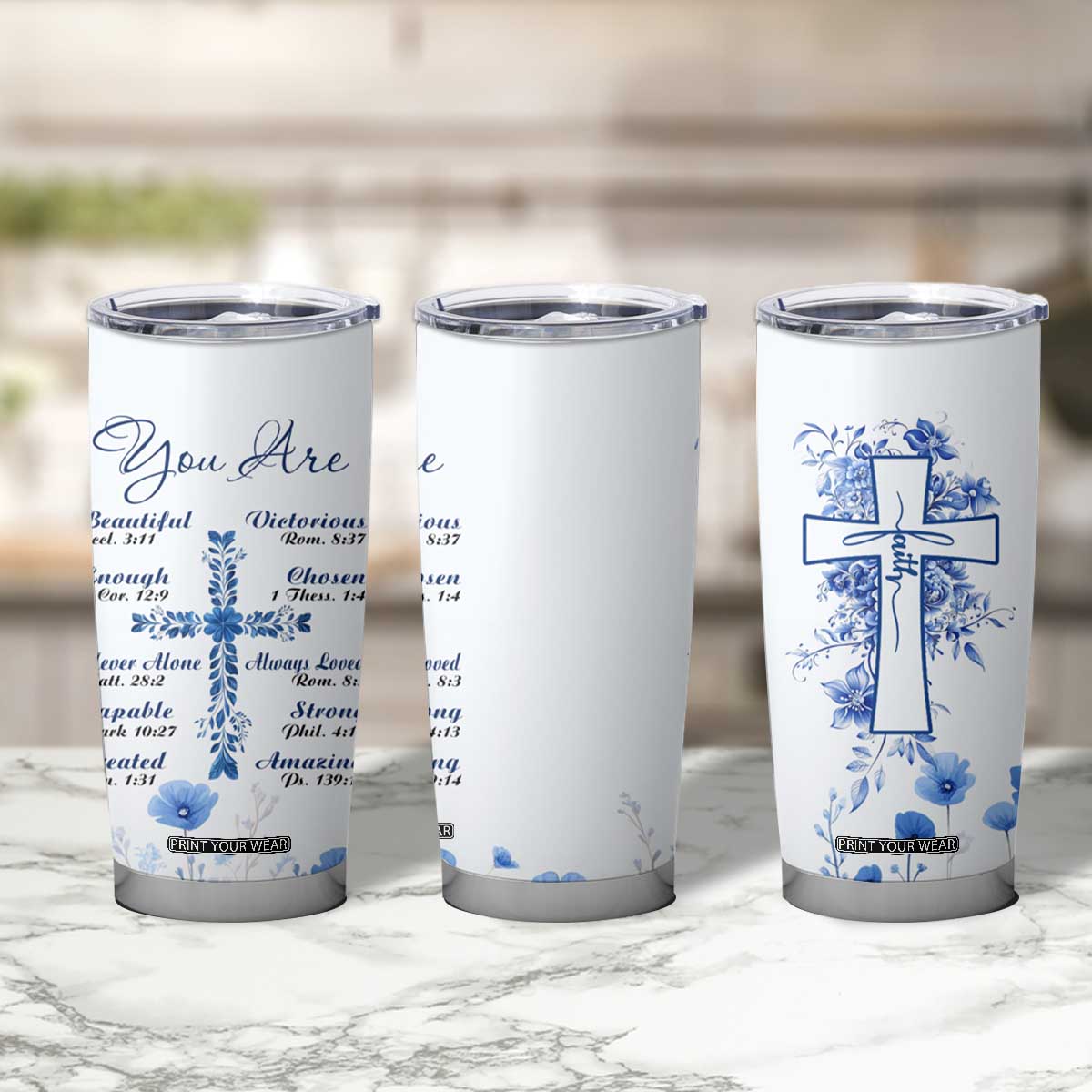 Christian Gifts Tumbler Cup You Are Enough Inspirational Flower Christ Cross TB09 Print Your Wear