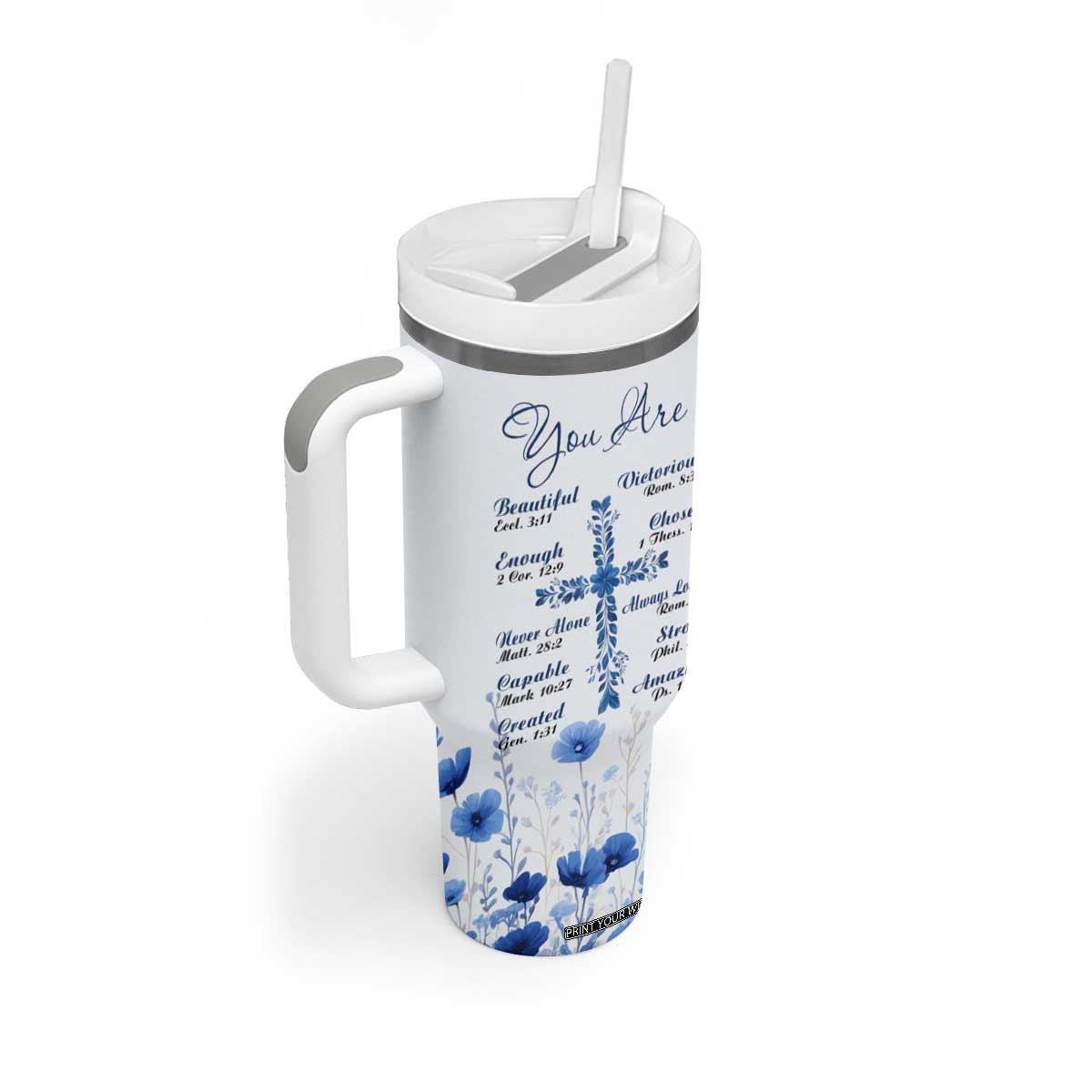 Christian Gifts Tumbler With Handle You Are Enough Inspirational Flower Christ Cross TB09 Print Your Wear