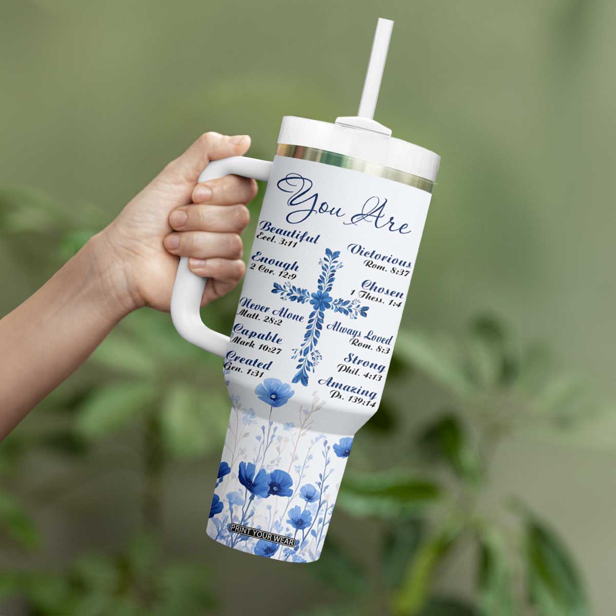Christian Gifts Tumbler With Handle You Are Enough Inspirational Flower Christ Cross TB09 Print Your Wear