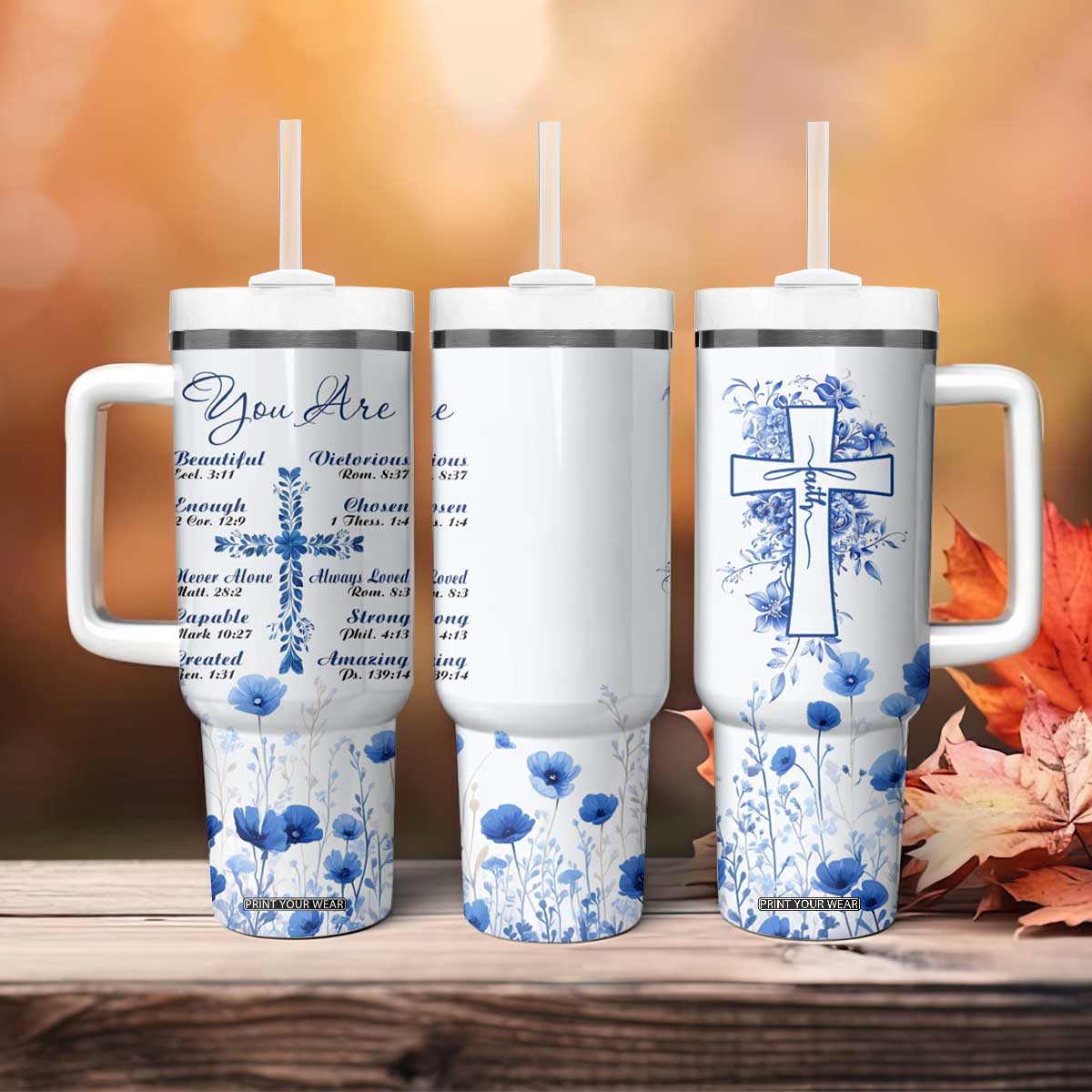 Christian Gifts Tumbler With Handle You Are Enough Inspirational Flower Christ Cross TB09 Print Your Wear