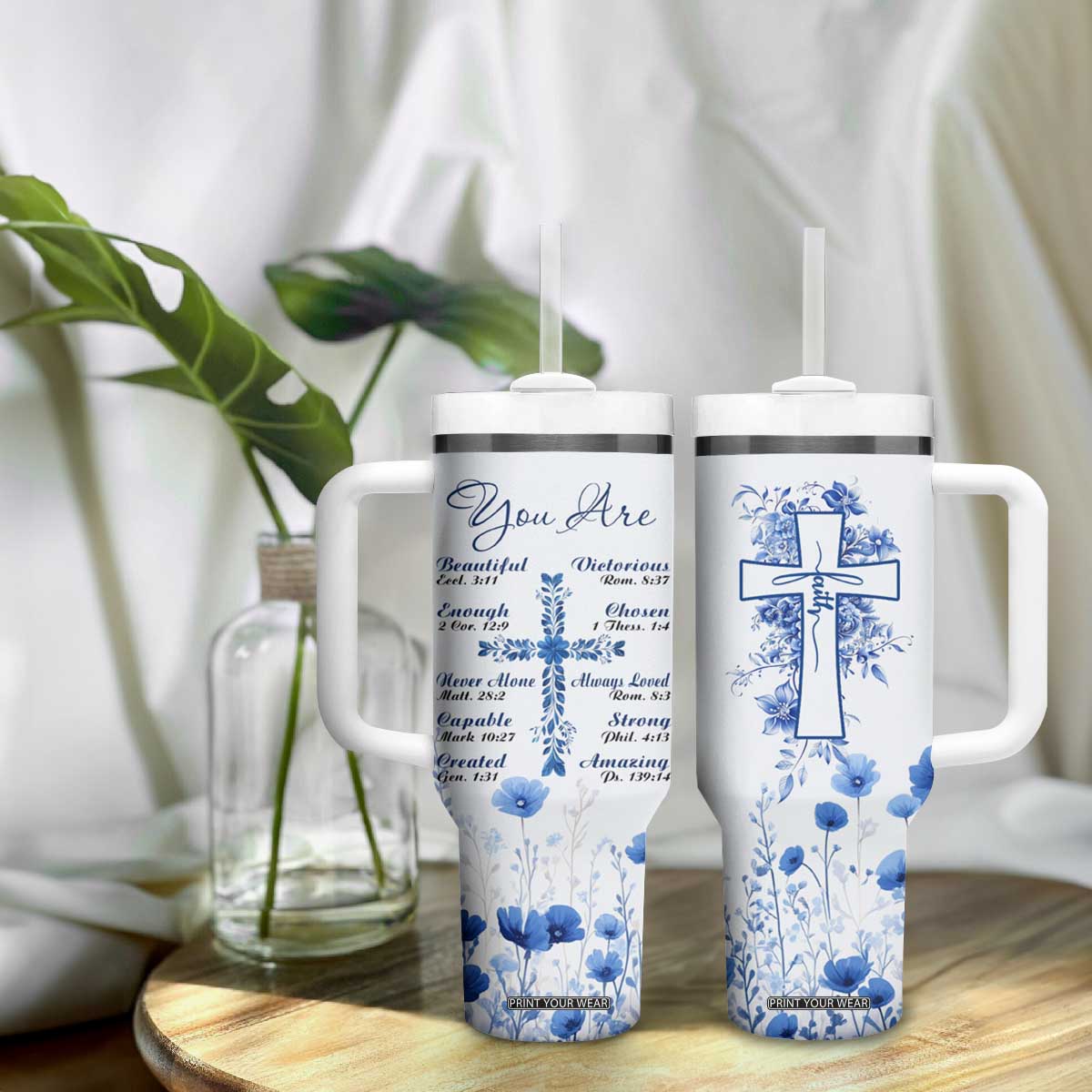 Christian Gifts Tumbler With Handle You Are Enough Inspirational Flower Christ Cross TB09 Print Your Wear