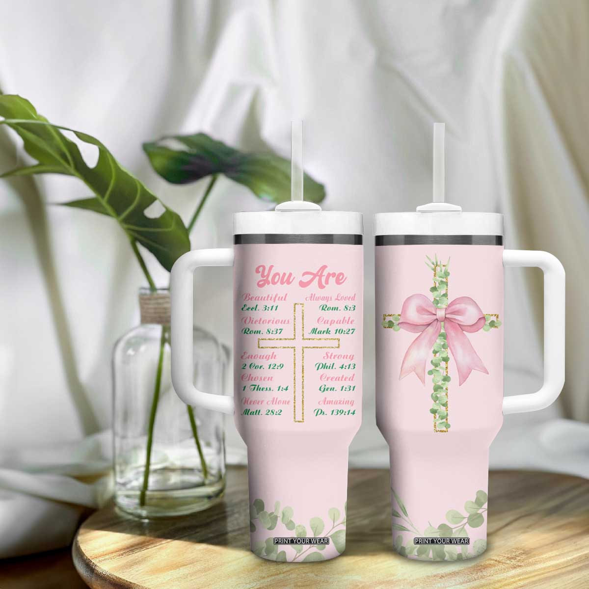 Christian Gifts Tumbler With Handle You Are Enough Inspirational Coquette Christ Cross TB09 Print Your Wear
