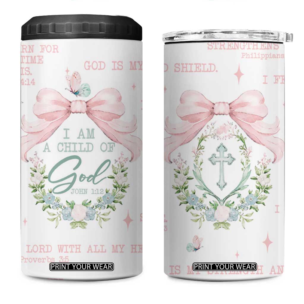 Christian Gifts 4 in 1 Can Cooler Tumbler I Am A Child Of God Coquette Christ Cross TB09 One Size: 16 oz Pink Print Your Wear